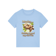light blue kawaii t-shirt with the graphic of a sloth and the slogan 'monday nothing a good nap can't fix'
