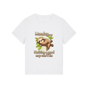 white kawaii t-shirt with the graphic of a sloth and the slogan 'monday nothing a good nap can't fix'