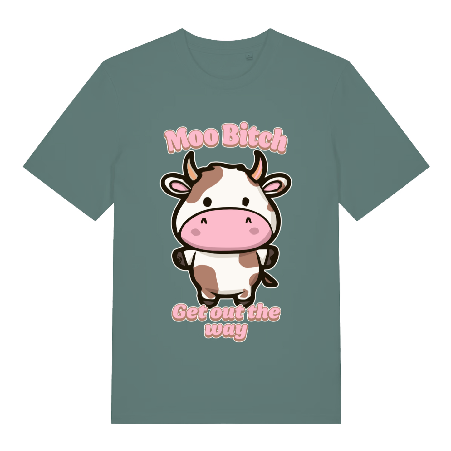 Green Bay Moo Bitch Get Out The Way funny graphic t-shirt with cute cow and “Get out the way” text  