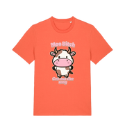 orange kawaii t-shirt with the graphic of a cute cow and the slogan 'moo bitch get out the way'