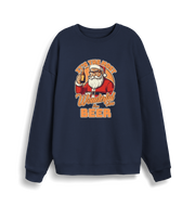 navy xmas sweater with the graphic of santa drinking a beer and the slogan 'it's the most wonderful time for a beer'
