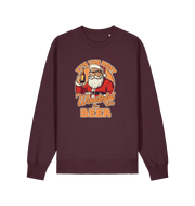 red brown xmas sweater with the graphic of santa drinking a beer and the slogan 'it's the most wonderful time for a beer'