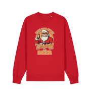 red xmas sweater with the graphic of santa drinking a beer and the slogan 'it's the most wonderful time for a beer'