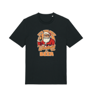 black xmas t-shirt with the graphic of santa holding a bottle of beer and the slogan 'it's the most wonderful time for a beer'