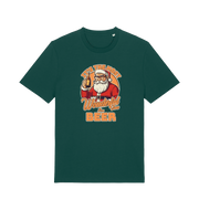 green xmas t-shirt with the graphic of santa holding a bottle of beer and the slogan 'it's the most wonderful time for a beer'