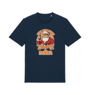 navy xmas t-shirt with the graphic of santa holding a bottle of beer and the slogan 'it's the most wonderful time for a beer'