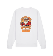 white xmas sweater with the graphic of santa drinking a beer and the slogan 'it's the most wonderful time for a beer'