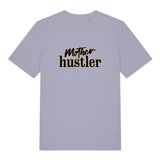 lavender women's mum t-shirt with the slogan 'mother hustler'