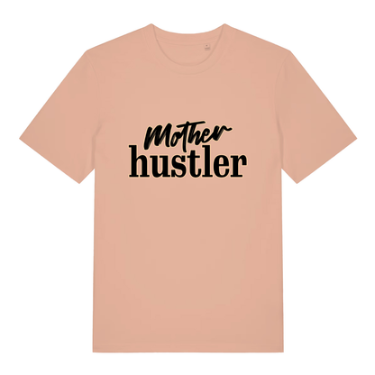 Peach Mother Hustler funny slogan t-shirt with black “Mother hustler” design  