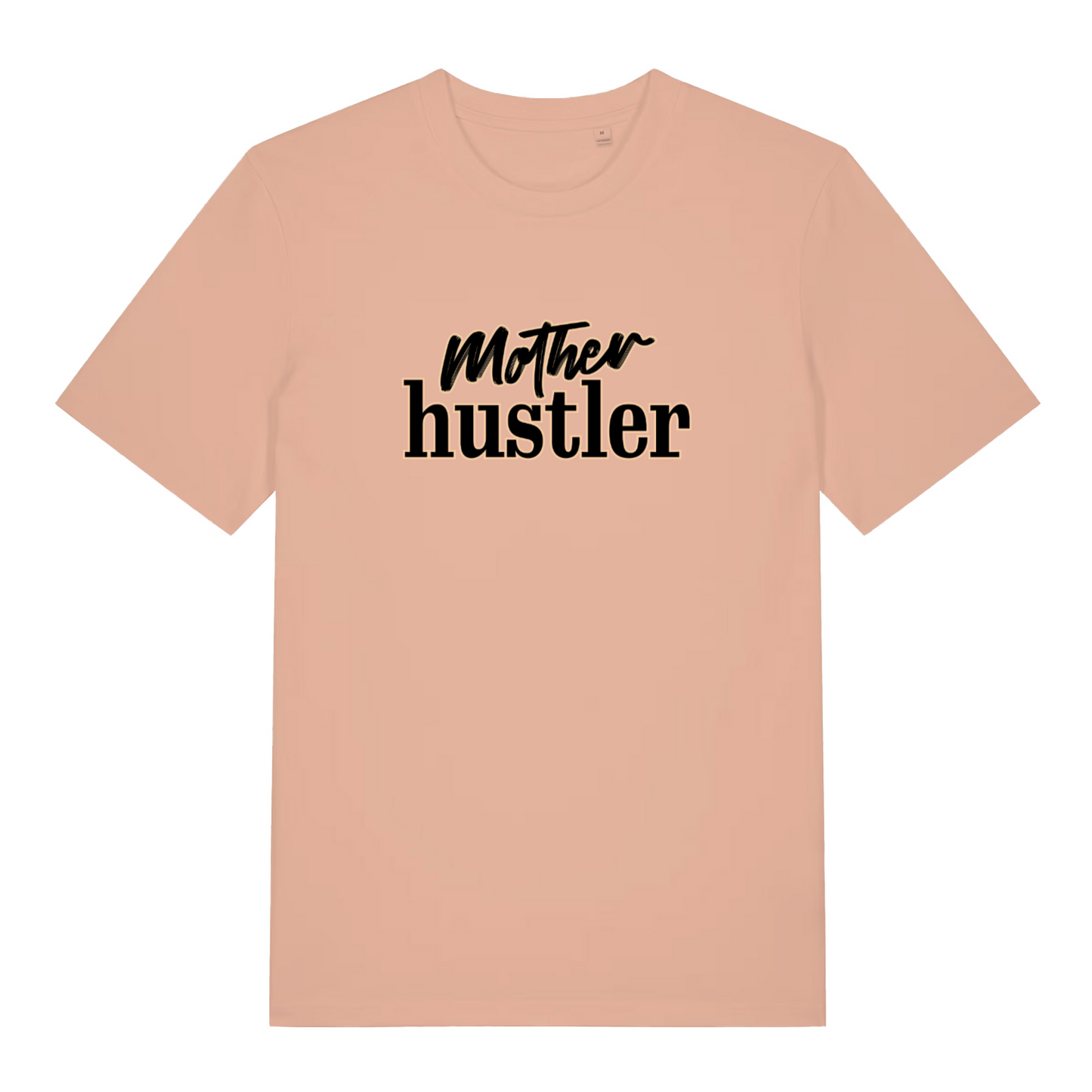 peach women's mum t-shirt with the slogan 'mother hustler'