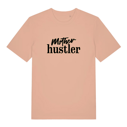 peach women's mum t-shirt with the slogan 'mother hustler'
