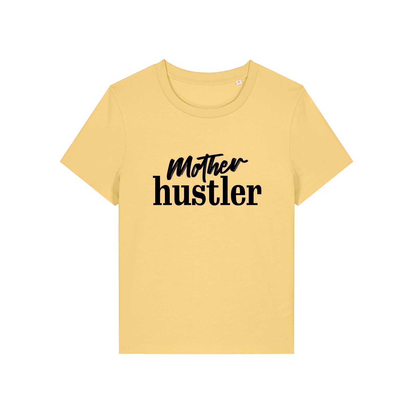 yellow mum t-shirt with the slogan 'mother hustler'