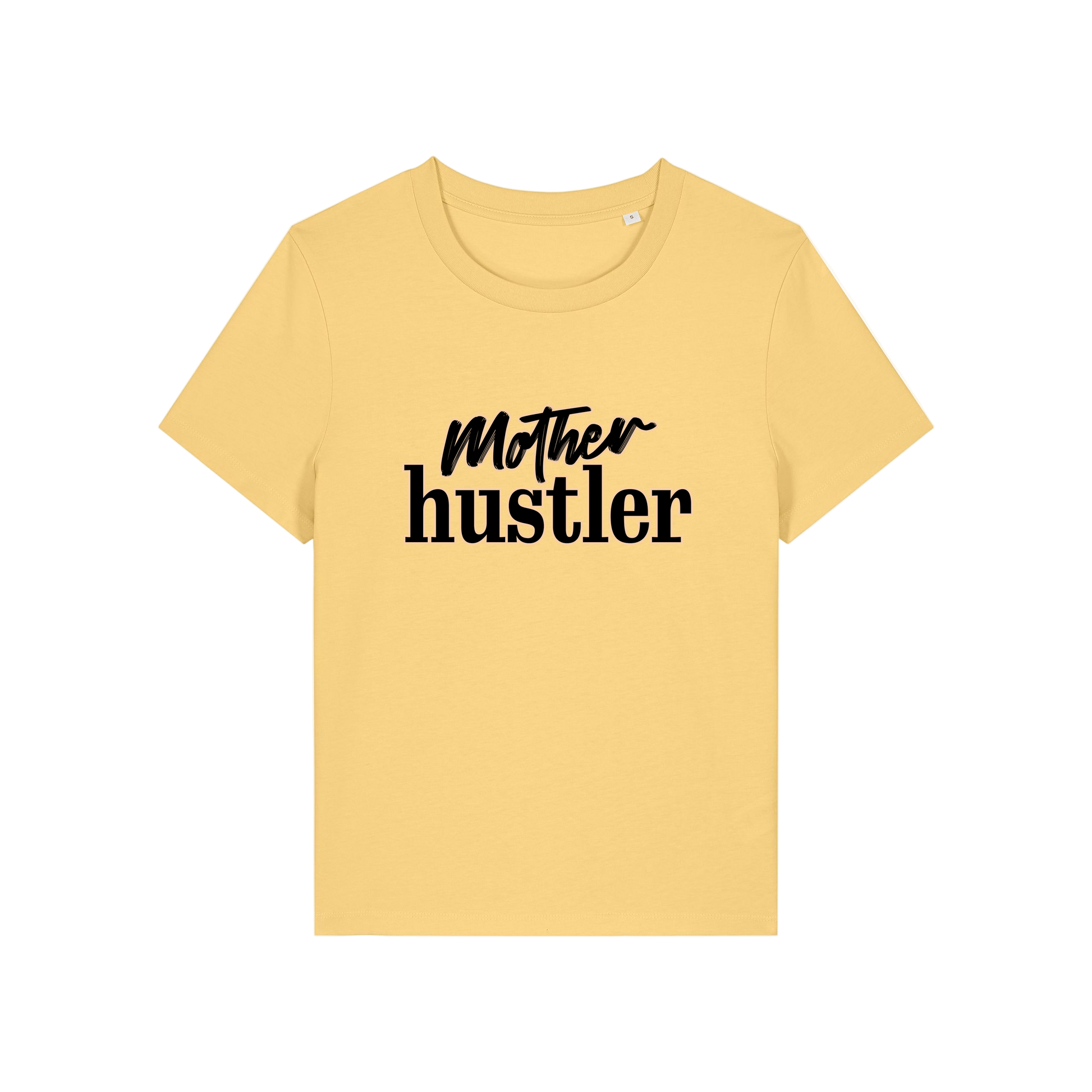 yellow mum t-shirt with the slogan 'mother hustler'