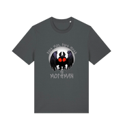 grey gaming t-shirt with the graphic of a mothman and the slogan 'part man, part moth, all mothman'