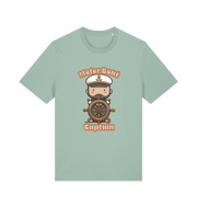 mint green kawaii t-shirt with a cartoon character of a captain and the slogan 'Motor Boat Captain' 