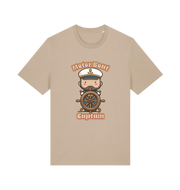 sand kawaii t-shirt with a cartoon character of a captain and the slogan 'Motor Boat Captain' 