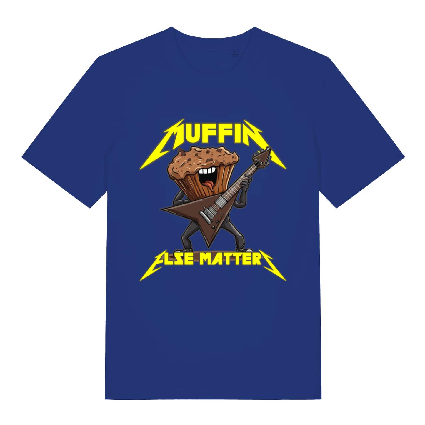 Blue Muffin Else Matters funny graphic t-shirt featuring raging muffin and Metallica-style logo  