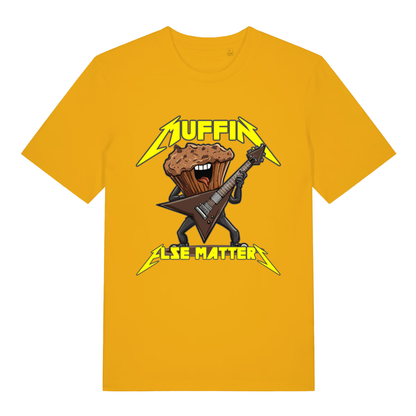 Yellow Muffin Else Matters funny graphic t-shirt featuring muffin with flying-V and bold lettering  