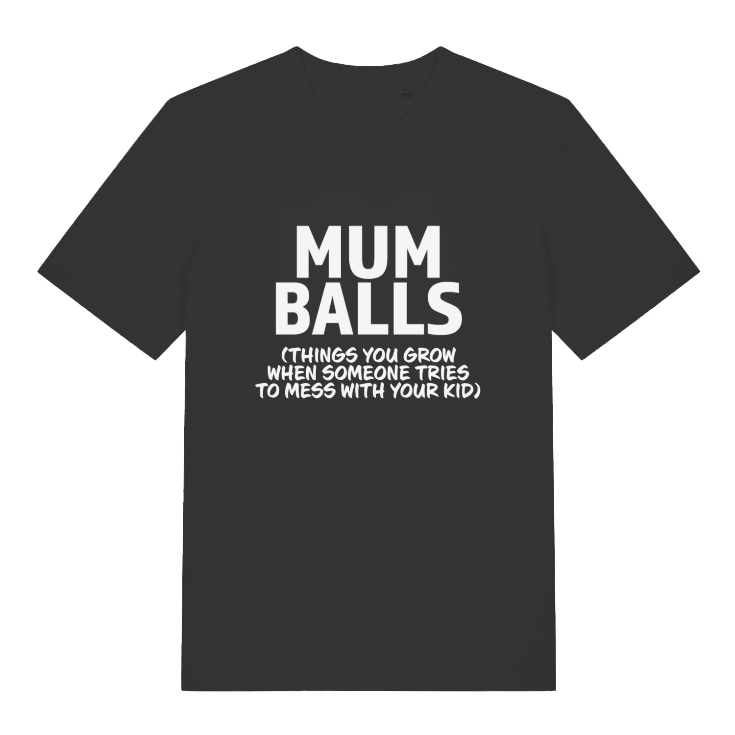 Black Mum Balls funny slogan t-shirt with bold protective mum lettering  