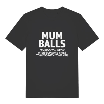 Black Mum Balls funny slogan t-shirt with bold protective mum lettering  