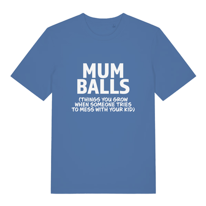 Blue Mum Balls funny slogan t-shirt with classic protective mum slogan  
