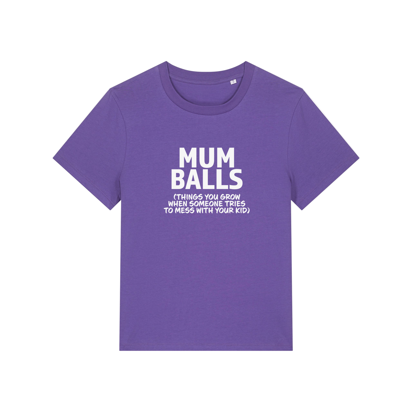 purple mum t-shirt with the slogan 'mumballs, things you grow when someone tries to mess with your kid'