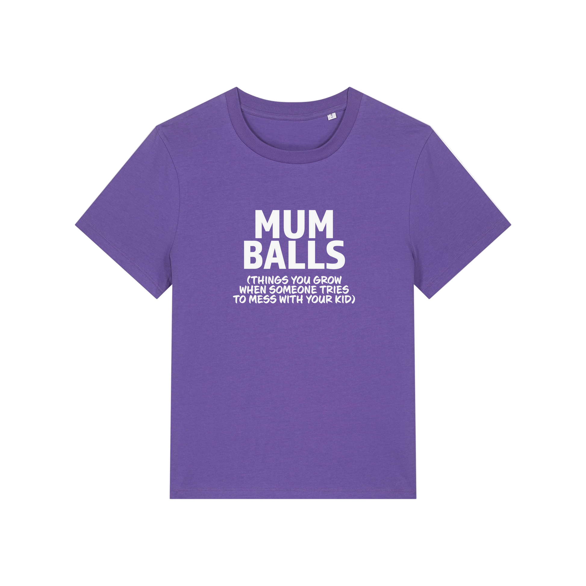 purple mum t-shirt with the slogan 'mumballs, things you grow when someone tries to mess with your kid'