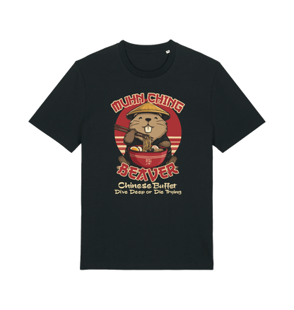 Black funny offensive t-shirt with a graphic of a beaver 