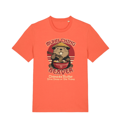 orange funny offensive t-shirt with a graphic of a beaver 