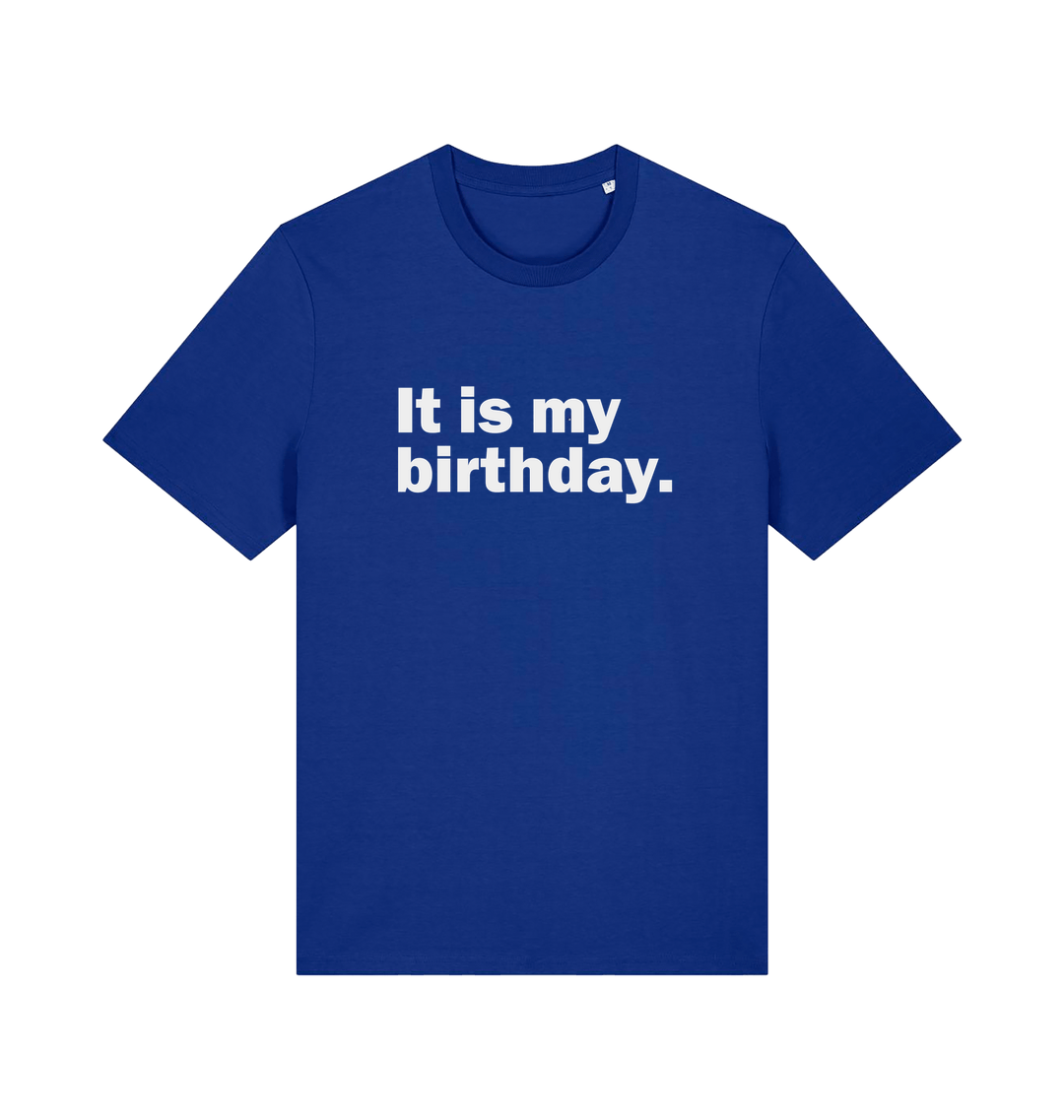 blue birthday t-shirt with the slogan 'it's my birthday'