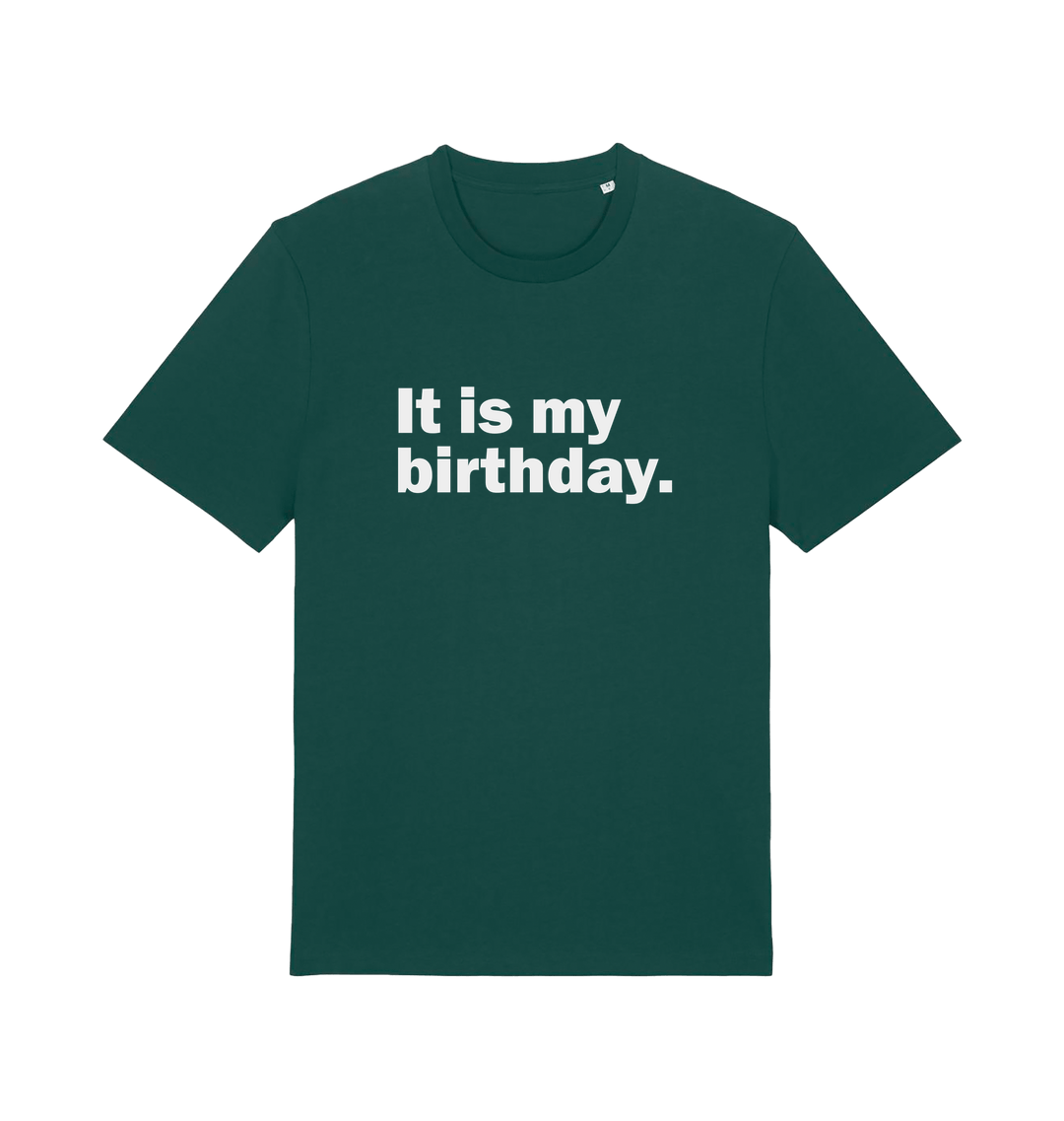 green birthday t-shirt with the slogan 'it's my birthday'