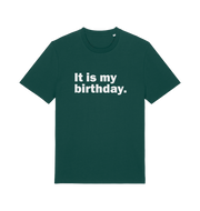 green birthday t-shirt with the slogan 'it's my birthday'