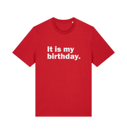 red birthday t-shirt with the slogan 'it's my birthday'