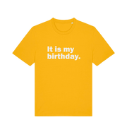 yellow birthday t-shirt with the slogan 'it's my birthday'