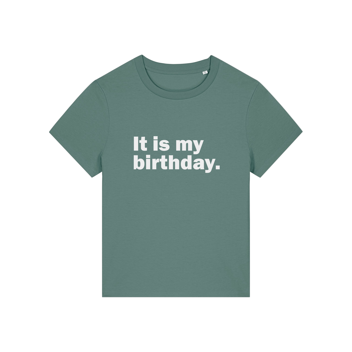 green slogan t-shirt that reads 'it is my birthday'