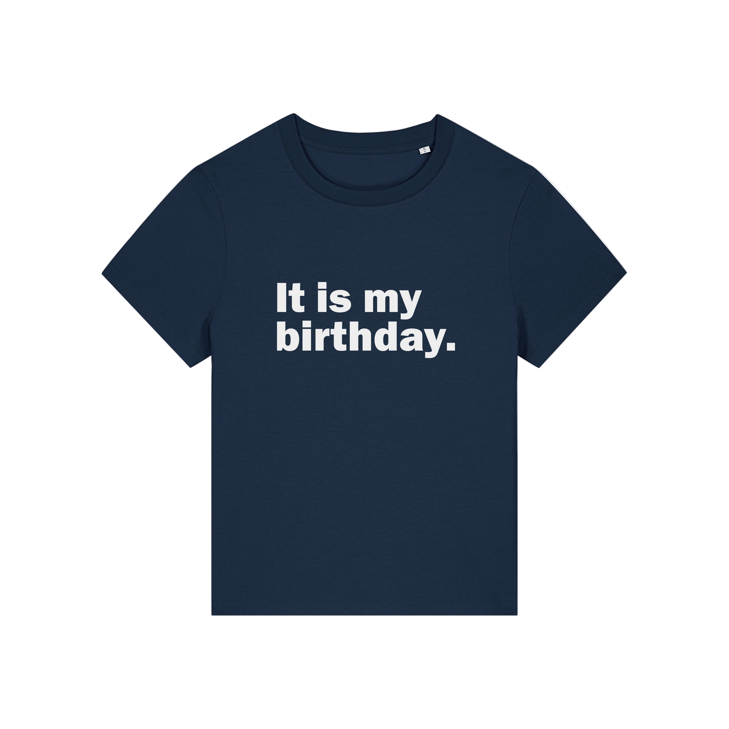 navy slogan t-shirt that reads 'it is my birthday'
