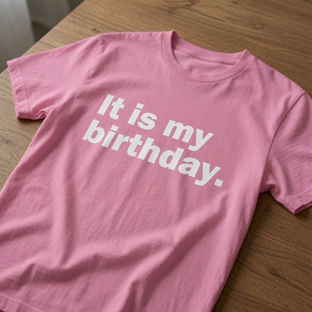 Pink It is my birthday. t-shirt on wood, the best ladies birthday slogan gift