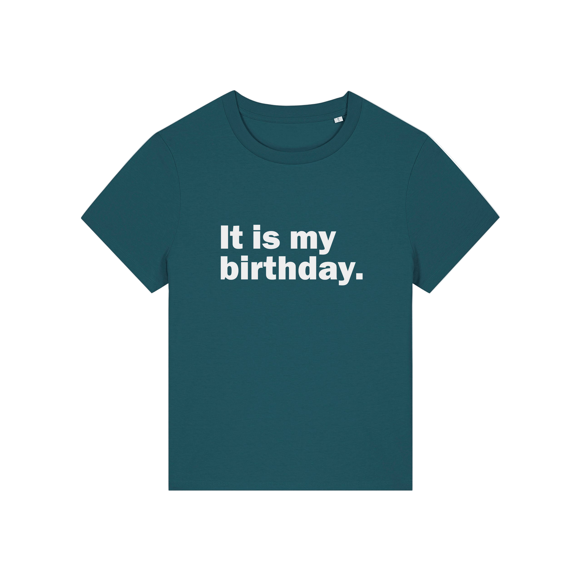 teal slogan t-shirt that reads 'it is my birthday'