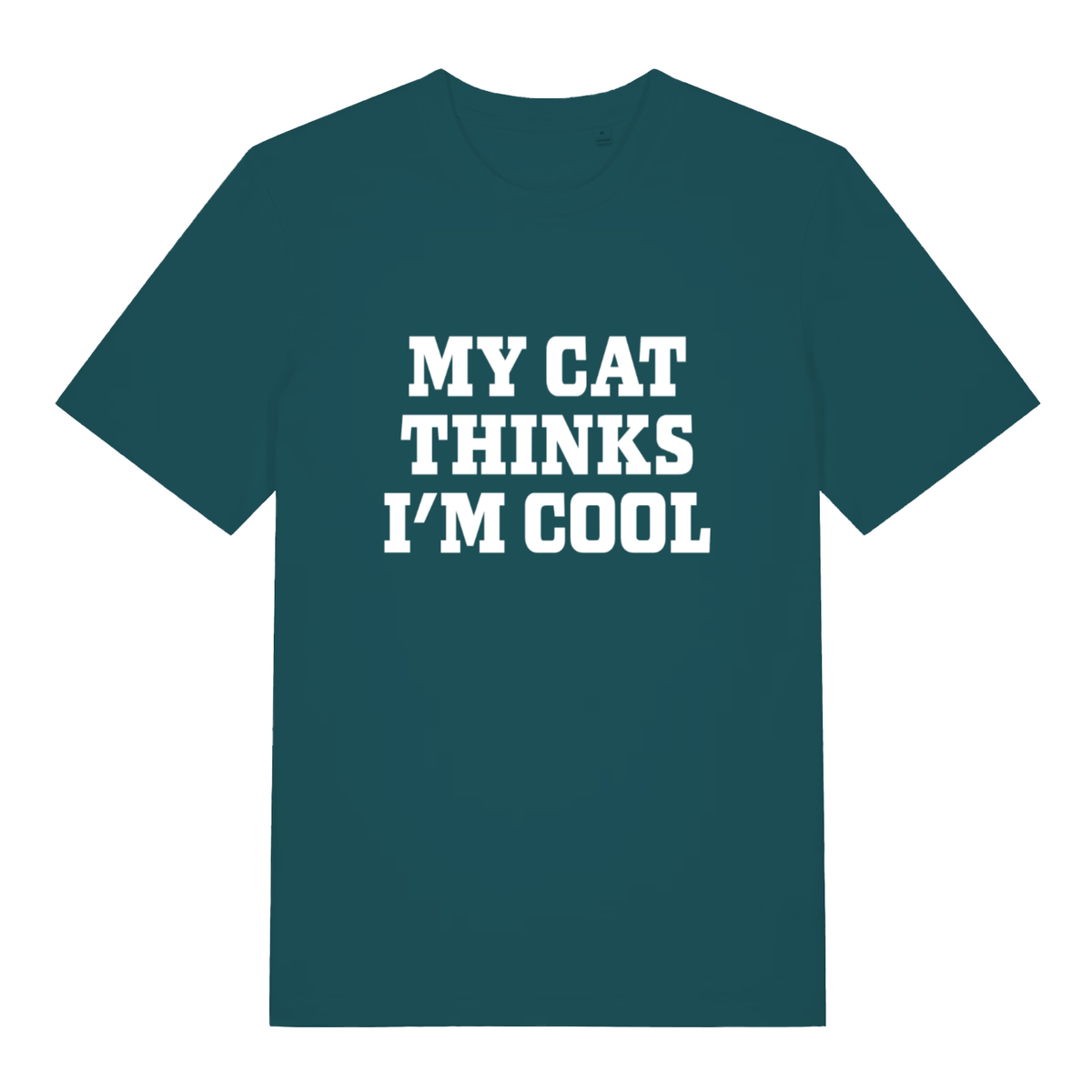 Teal My Cat Thinks I’m Cool funny slogan t-shirt with crisp white lettering  