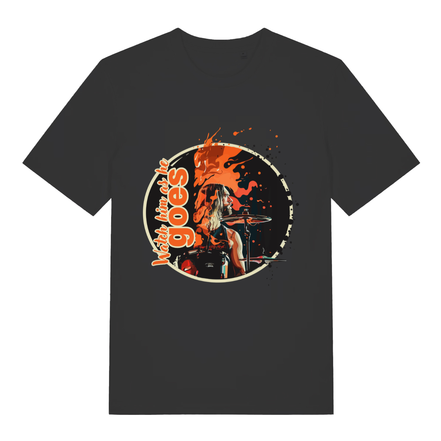 Black Watch Him As He Goes funny graphic t-shirt with stylized drummer tribute design  