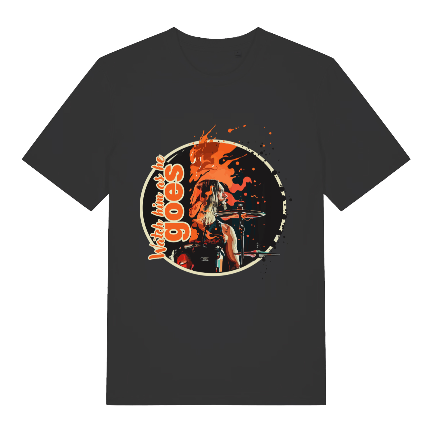 Black Watch Him As He Goes funny graphic t-shirt with stylized drummer tribute design  