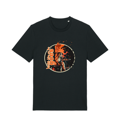 black music t-shirt with a graphic depicting taylor hawkins and the slogan 'watch him as he goes'