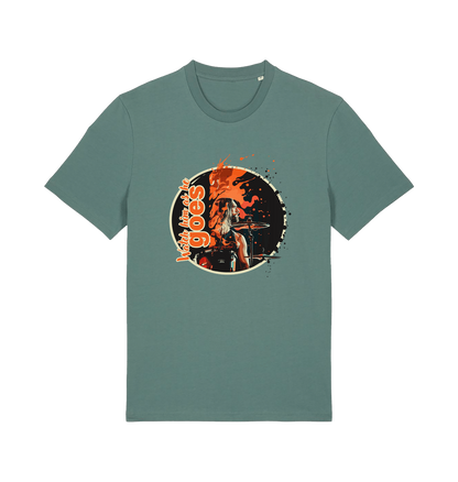 green music t-shirt with a graphic depicting taylor hawkins and the slogan 'watch him as he goes'