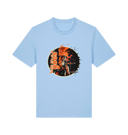 light blue music t-shirt with a graphic depicting taylor hawkins and the slogan 'watch him as he goes'