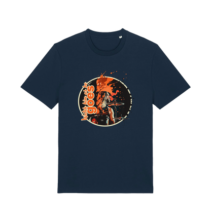 navy music t-shirt with a graphic depicting taylor hawkins and the slogan 'watch him as he goes'