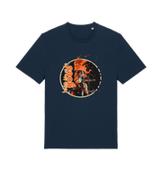 navy music t-shirt with a graphic depicting taylor hawkins and the slogan 'watch him as he goes'