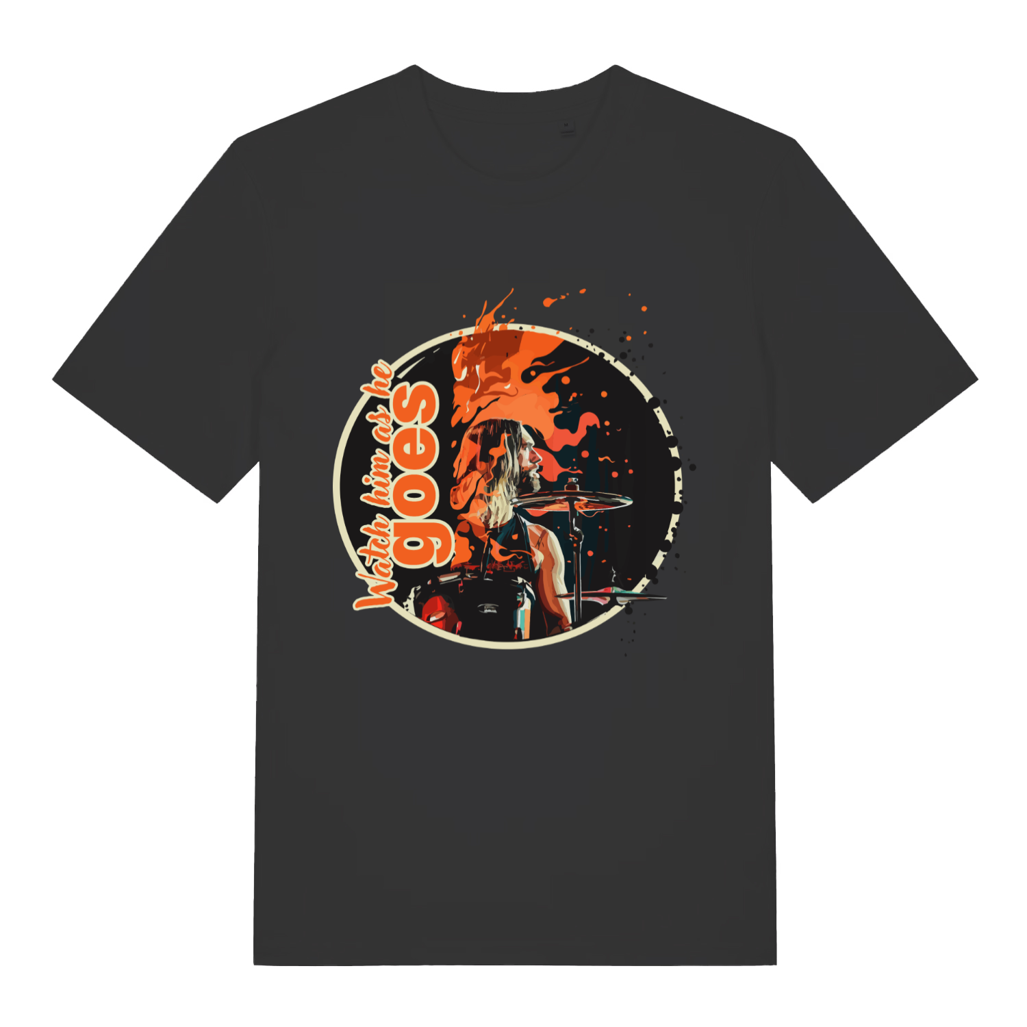 Black Watch Him As He Goes funny graphic t-shirt with stylized drummer tribute design  