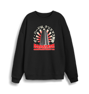 black christmas sweater with the graphic of a sky scraper and the slogan nakatomi corporation christmas party'