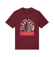 burgundy christmas t-shirt with the graphic of a tower and the slogan 'nakatomi corporation christmas party'