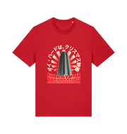 red christmas t-shirt with the graphic of a tower and the slogan 'nakatomi corporation christmas party'